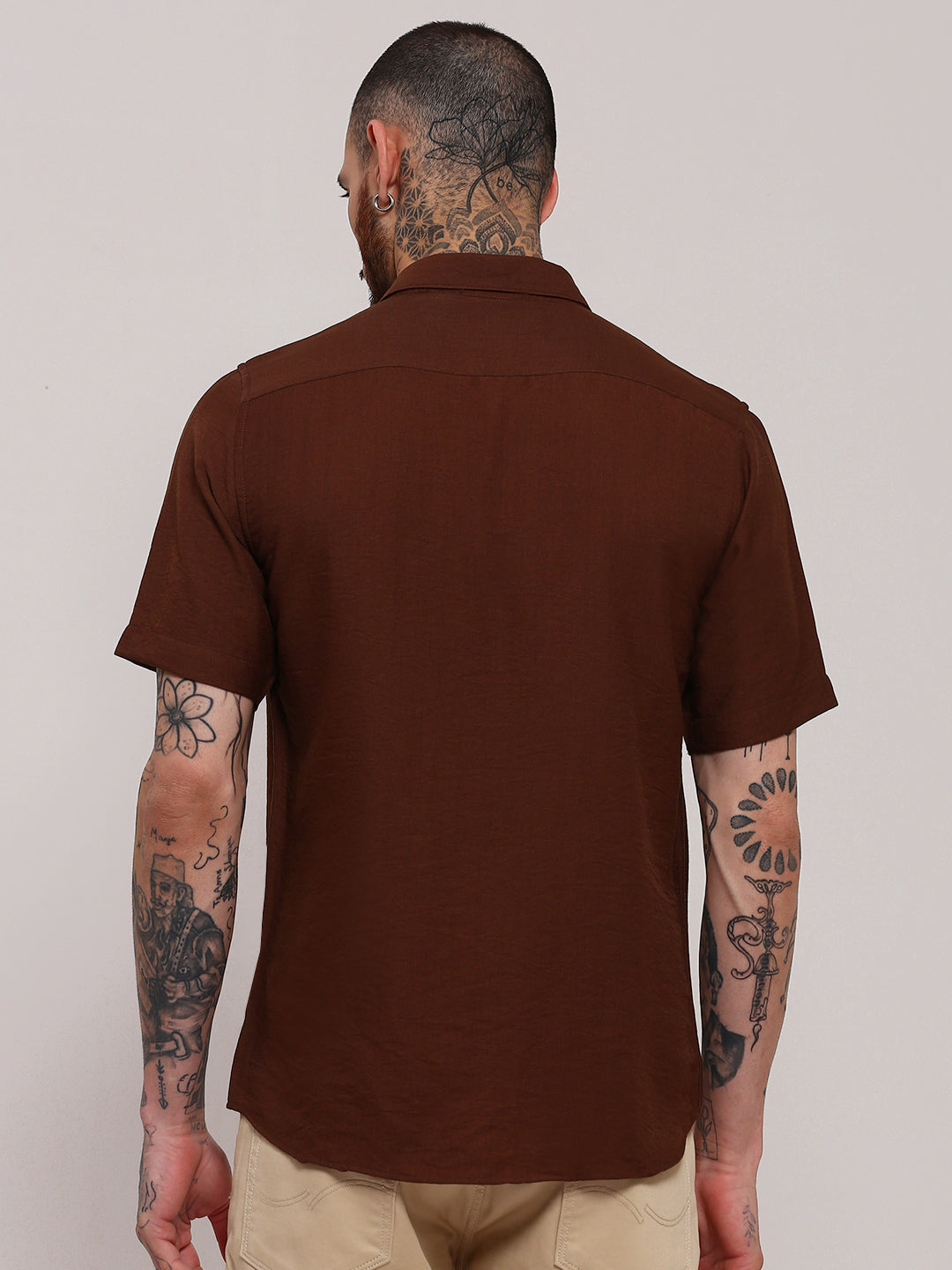 Men Brown Solid Slim Fit Shirt