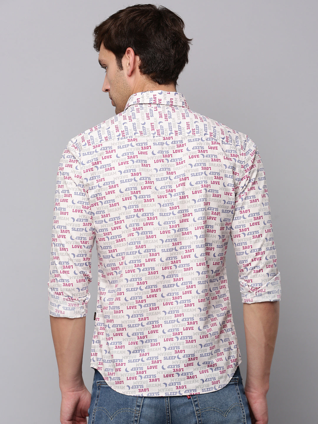 Men Spread Collar Printed Pink Shirt