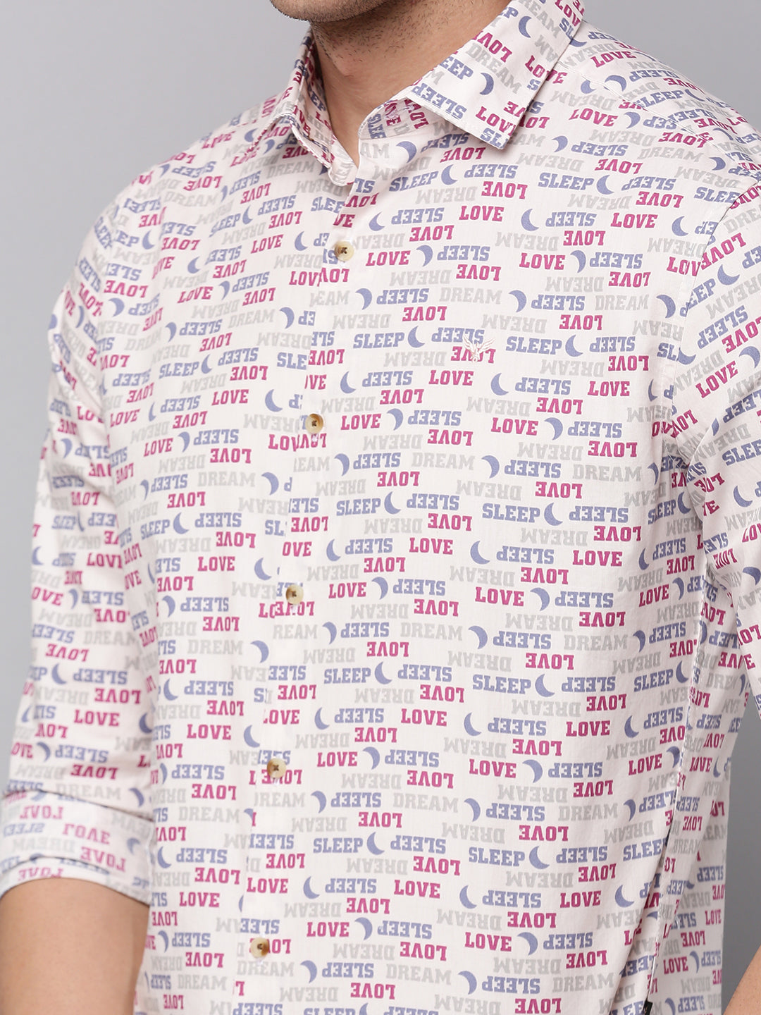 Men Spread Collar Printed Pink Shirt