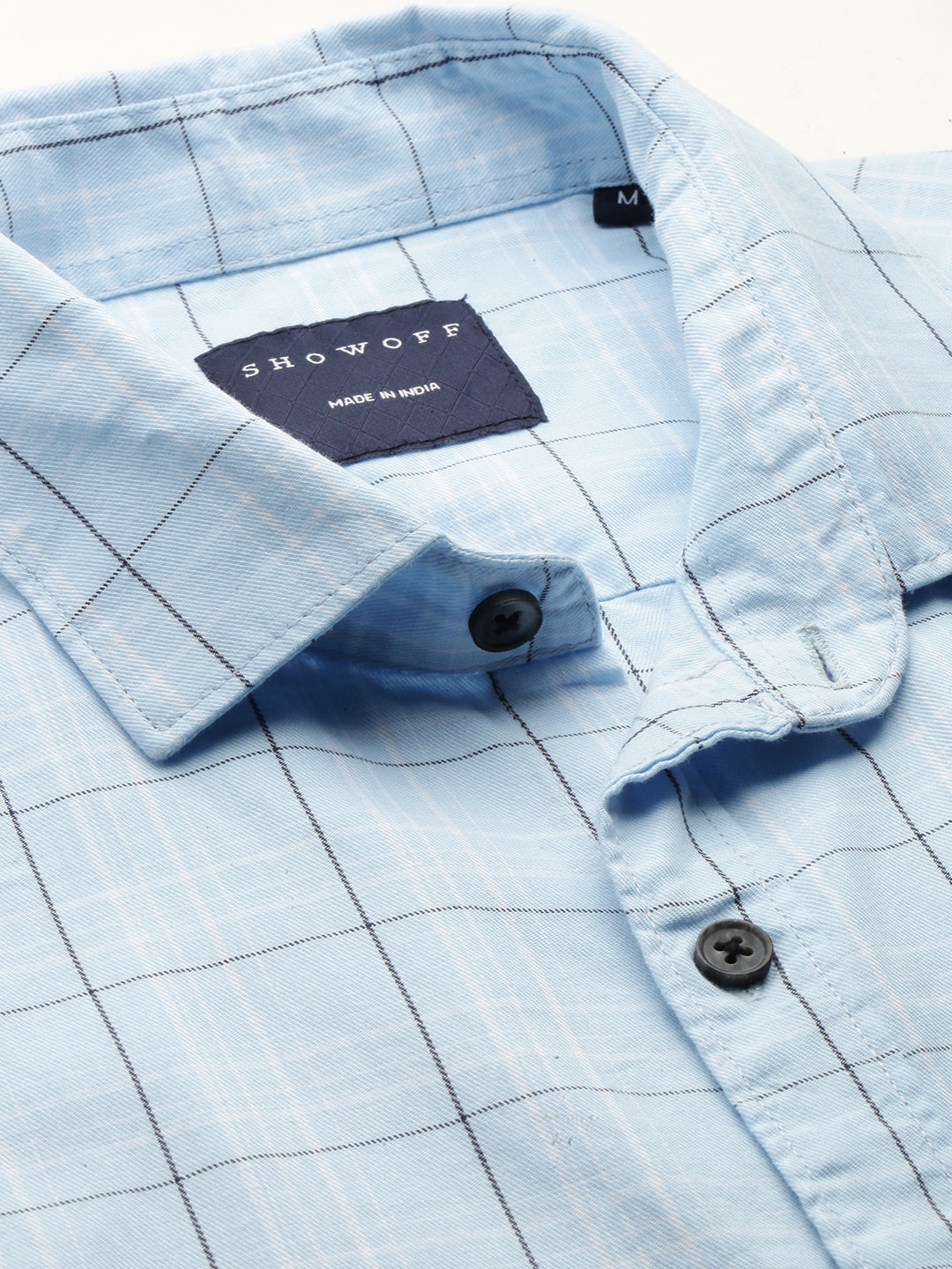 Men Spread Collar Checked Blue Shirt