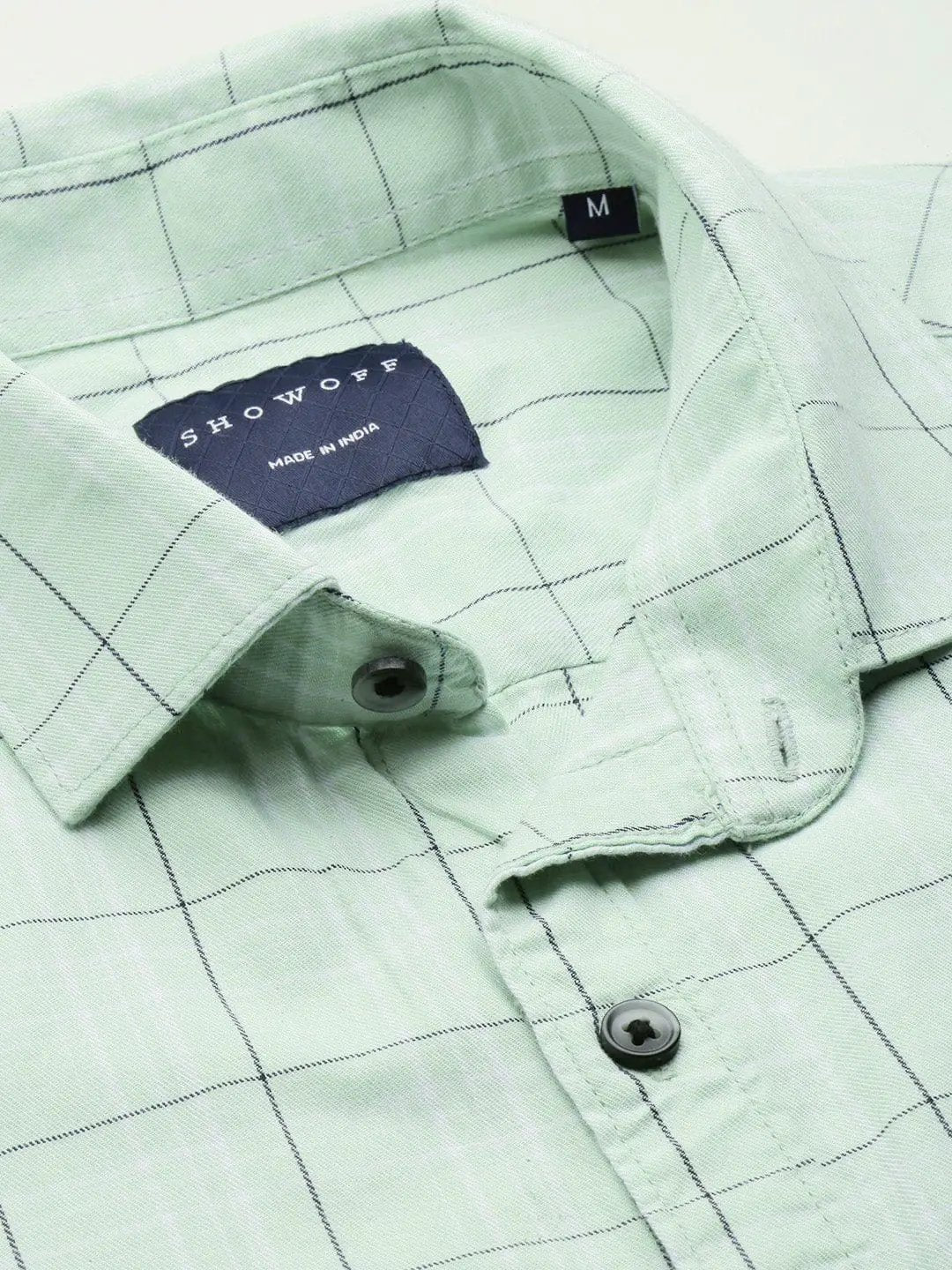 Men's Spread Collar Checked Sea Green Shirt