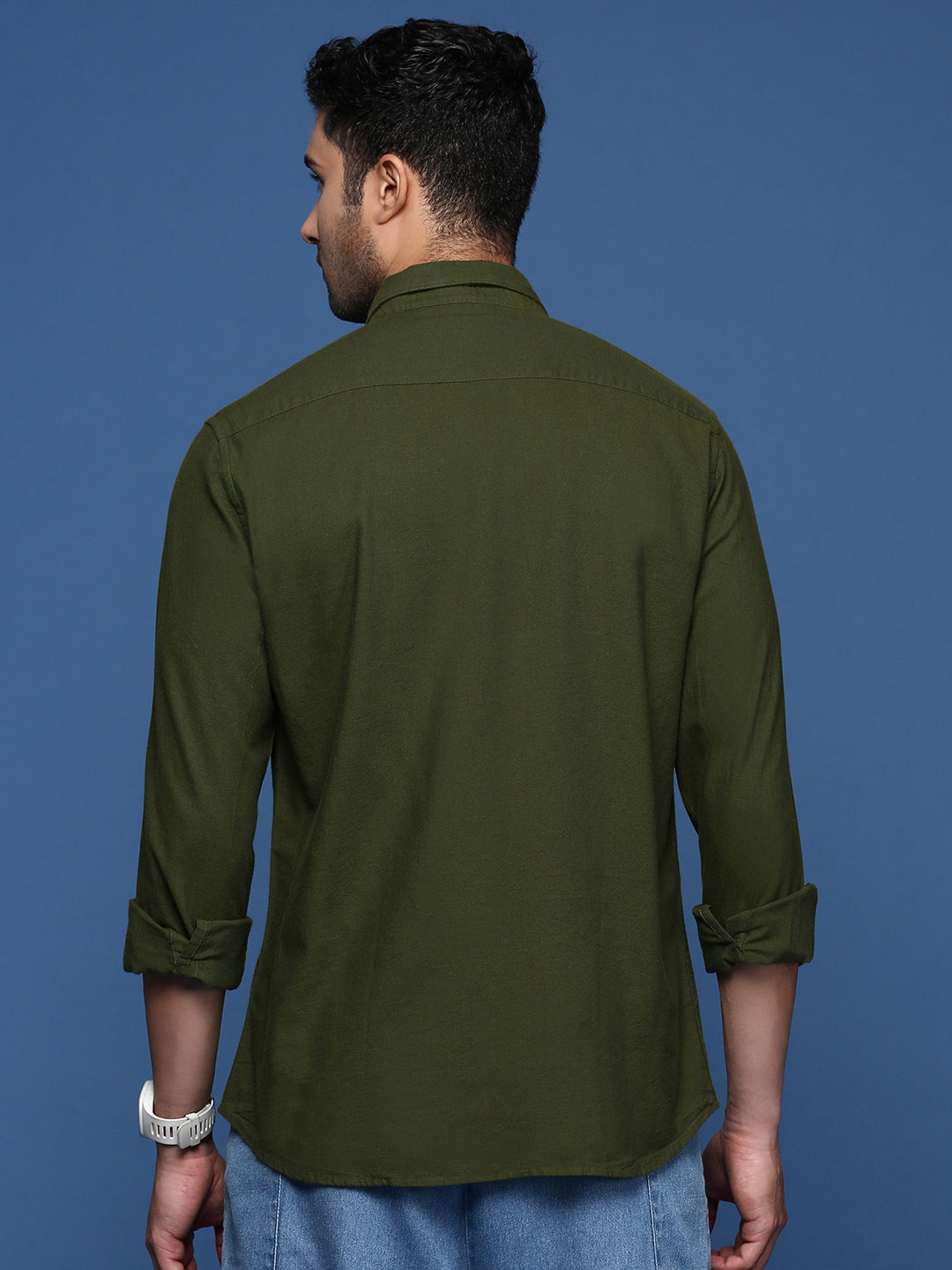 Men's Olive Standard Slim Fit Opaque Casual Shirt