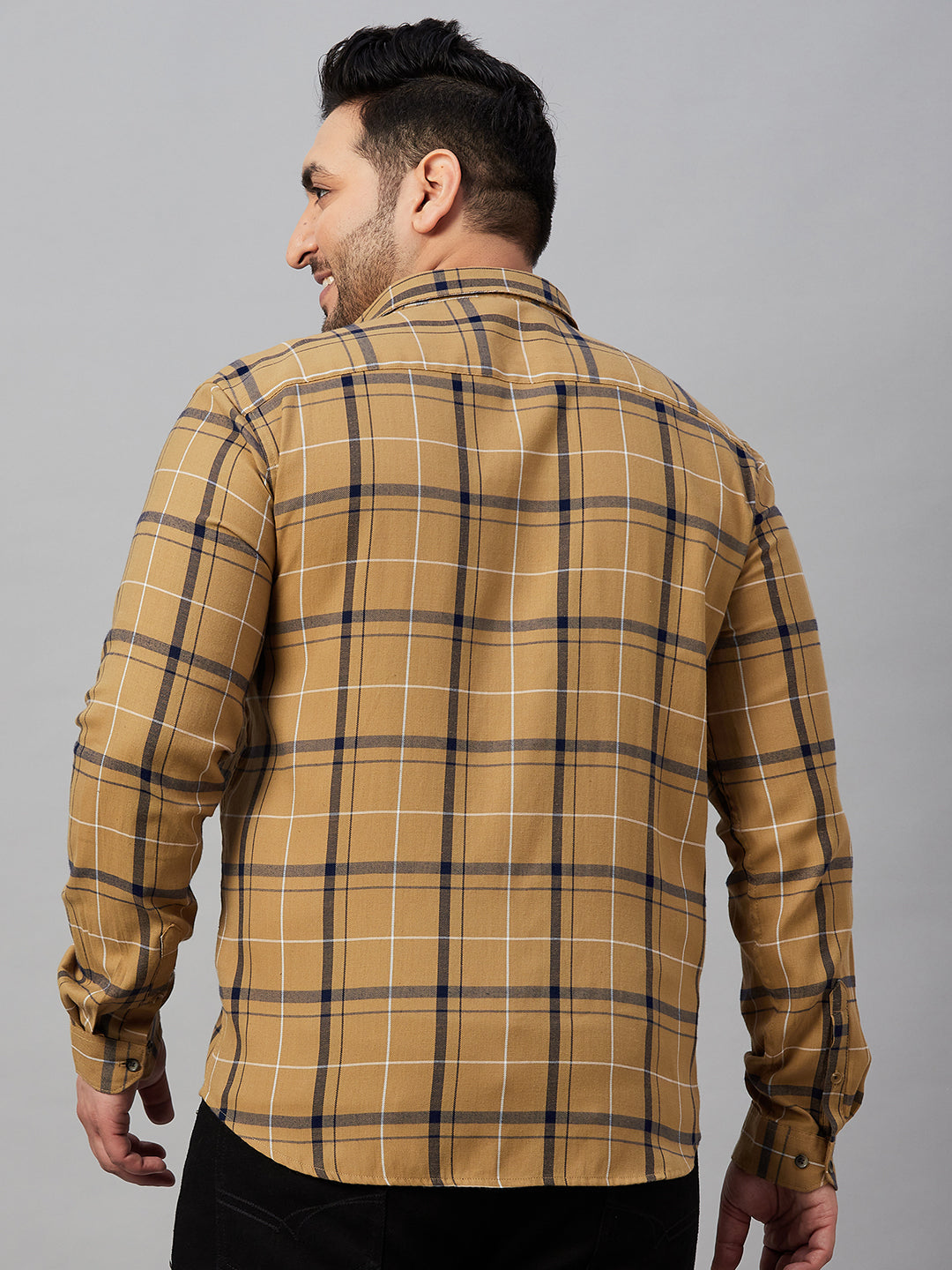 Men Checked Khaki Classic Shirt