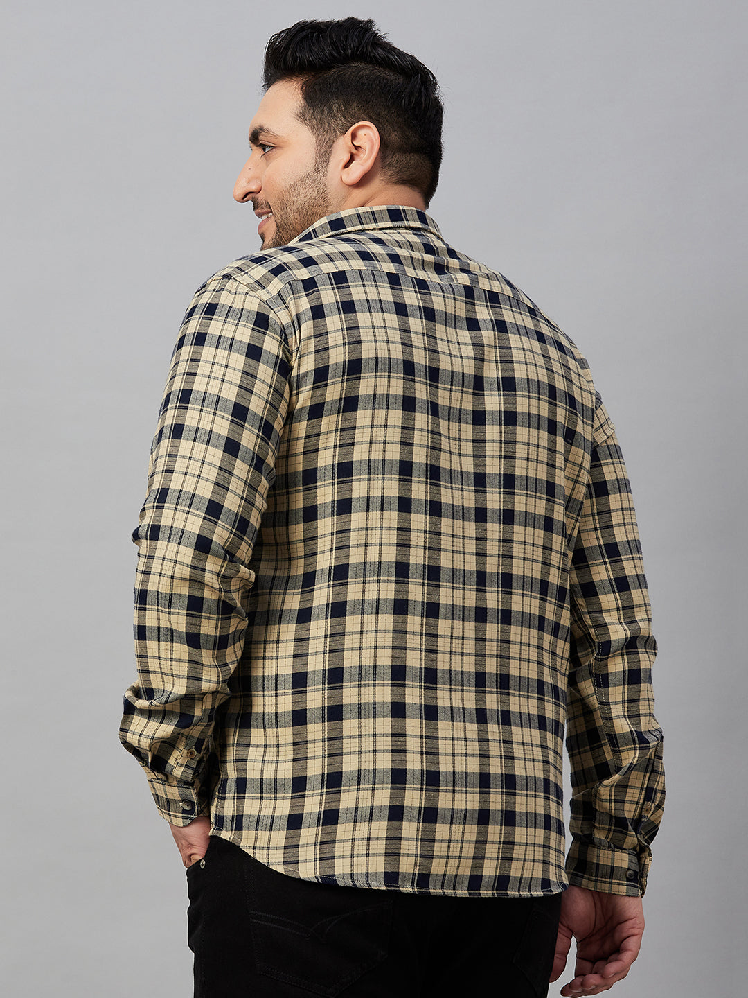 Men Checked Beige Classic Shirt