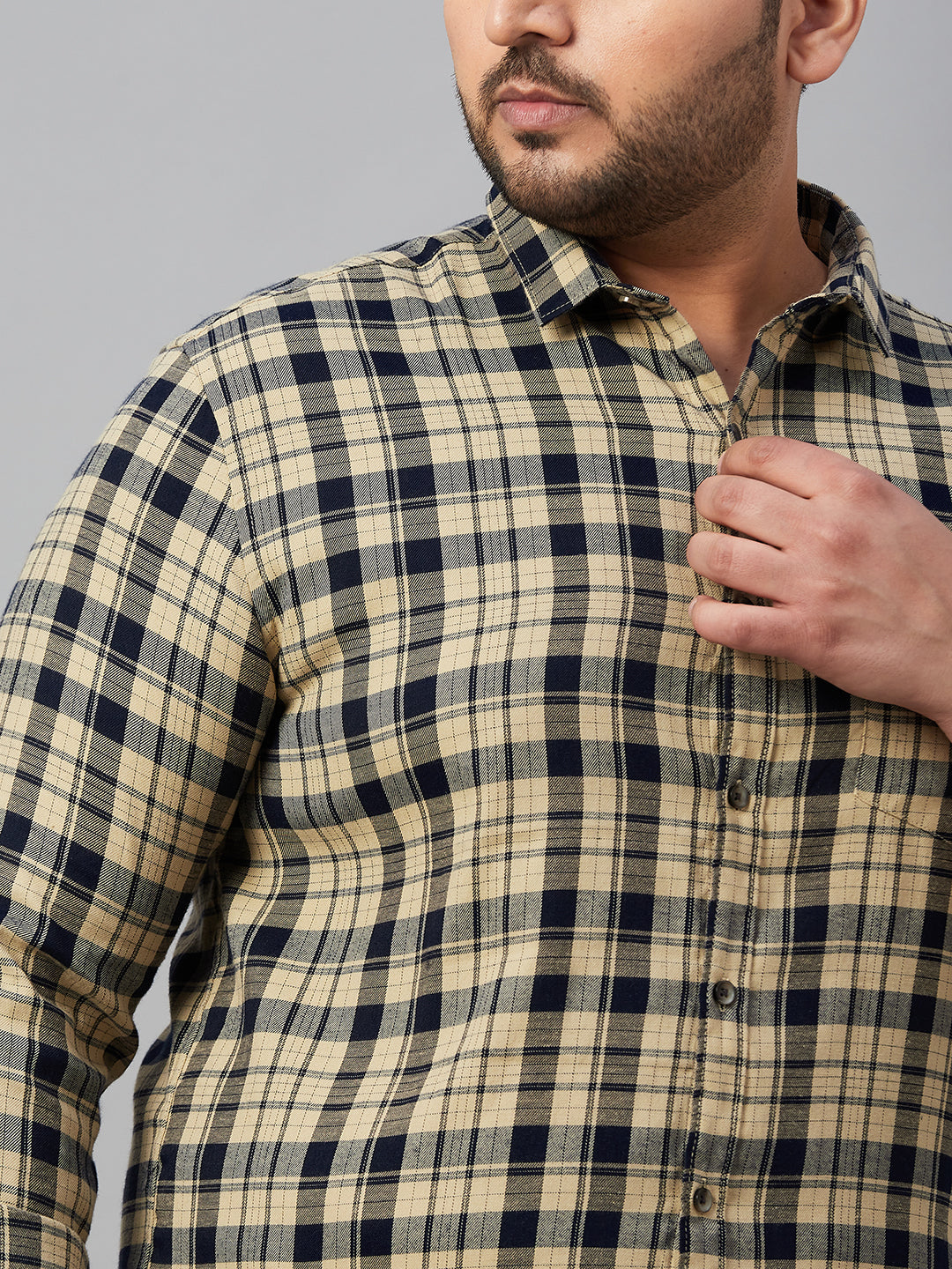 Men Checked Beige Classic Shirt