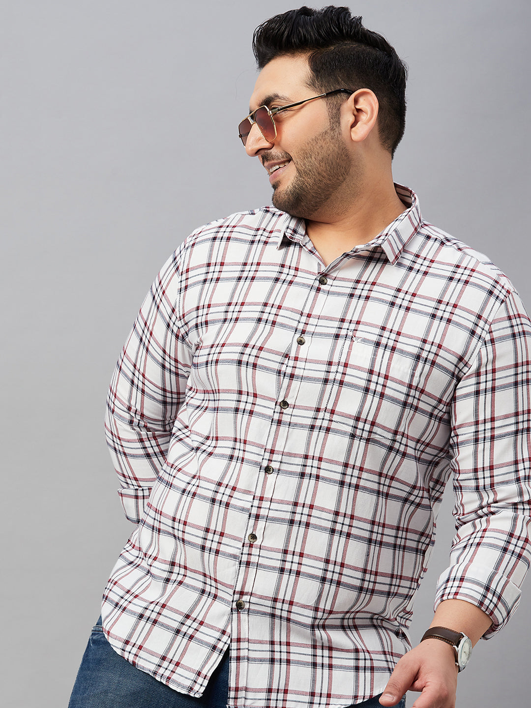 Men Checked White Classic Shirt