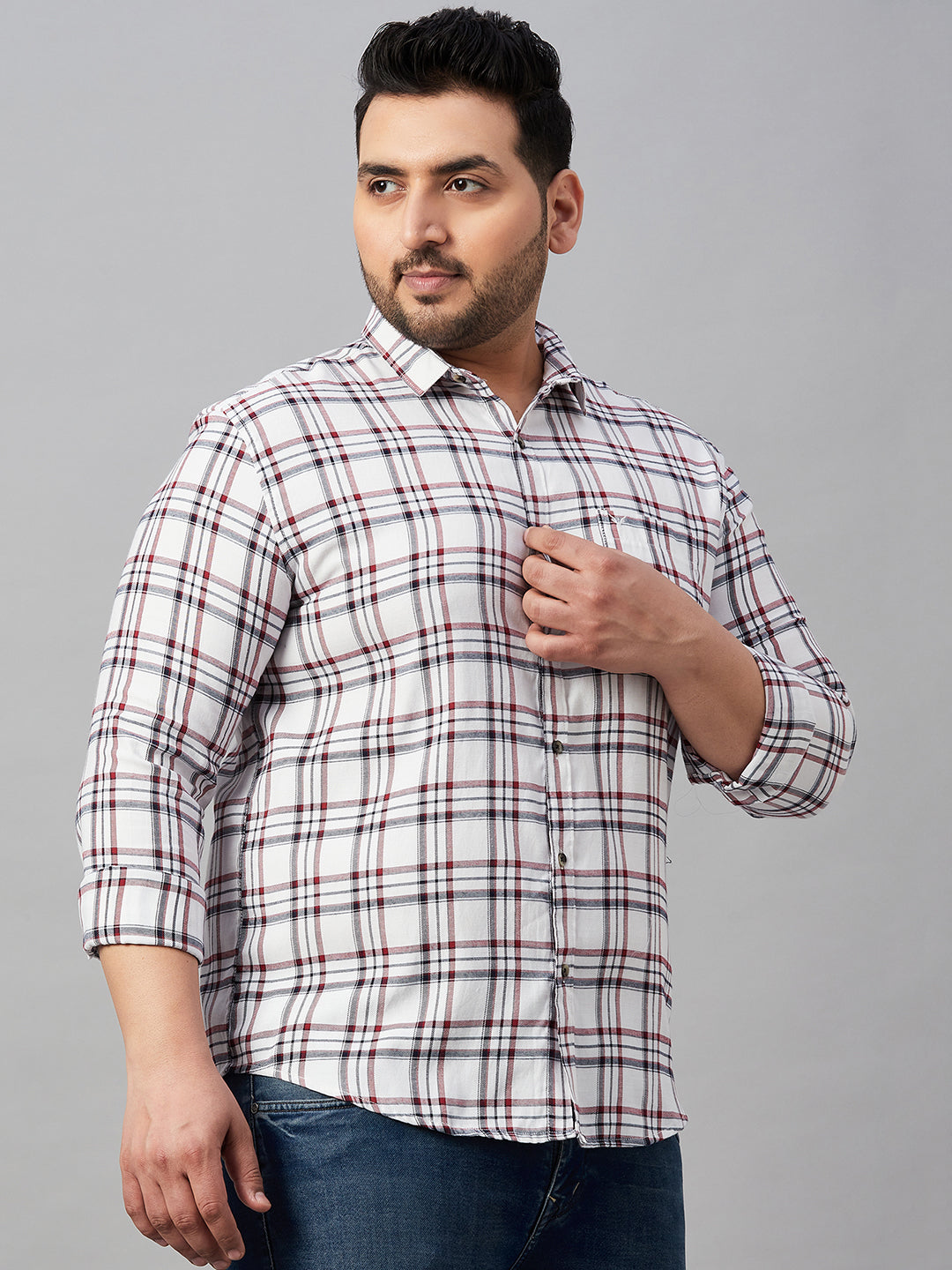 Men Checked White Classic Shirt