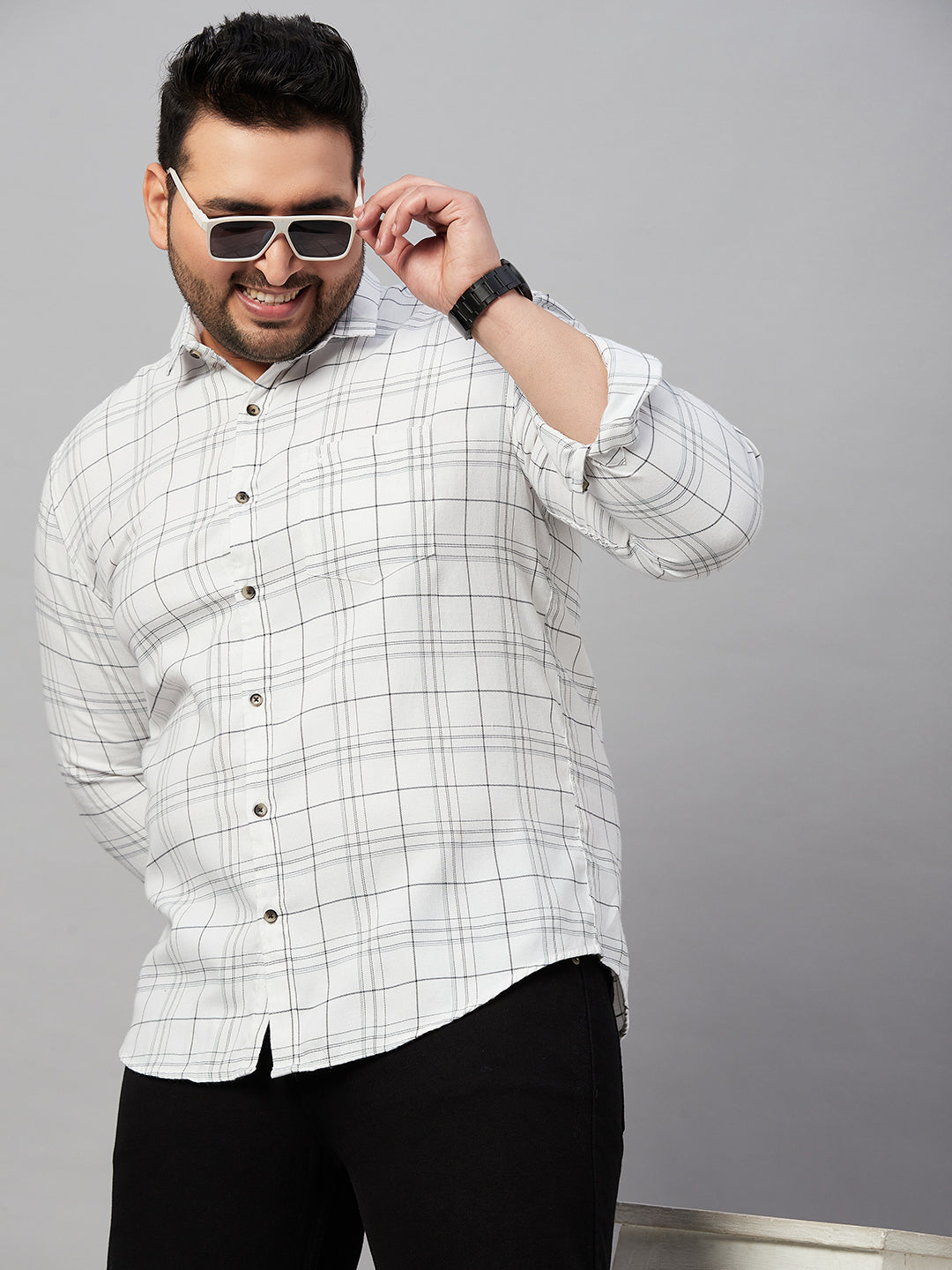 Men Checked White Classic Shirt