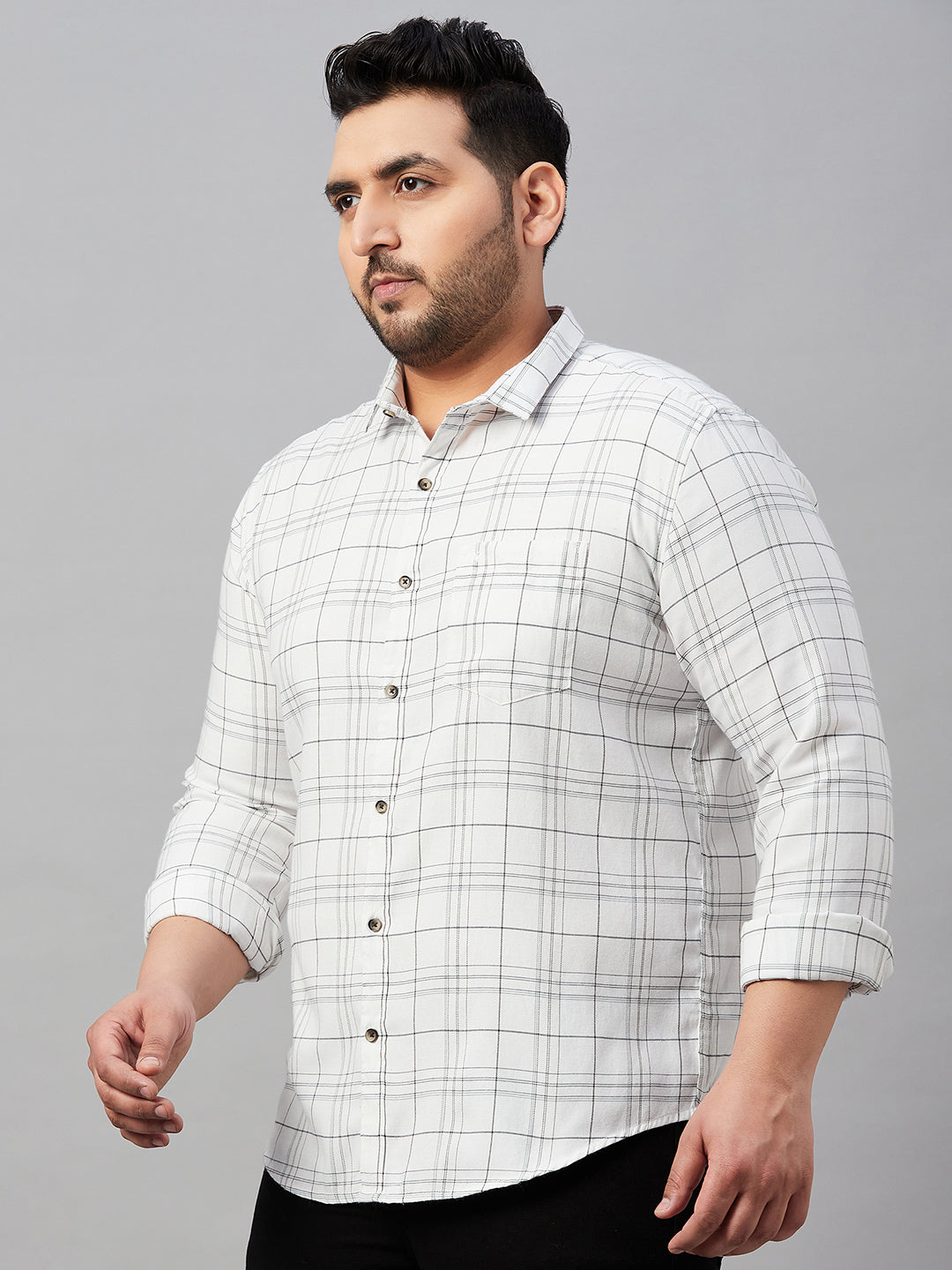 Men Checked White Classic Shirt