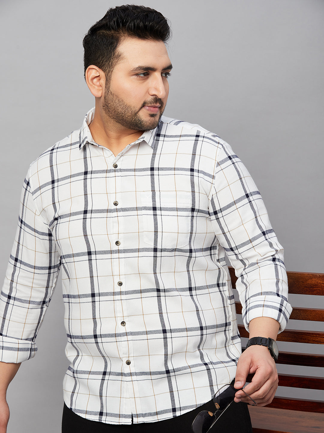 Men Checked White Classic Shirt