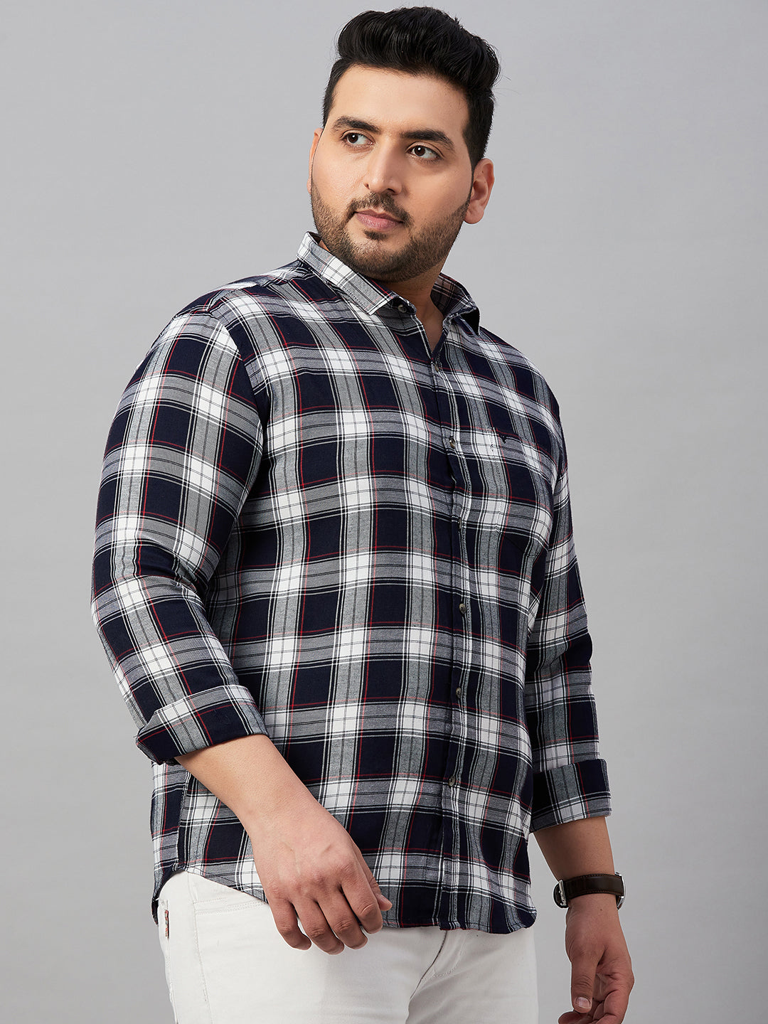 Men Checked Navy Blue Classic Shirt