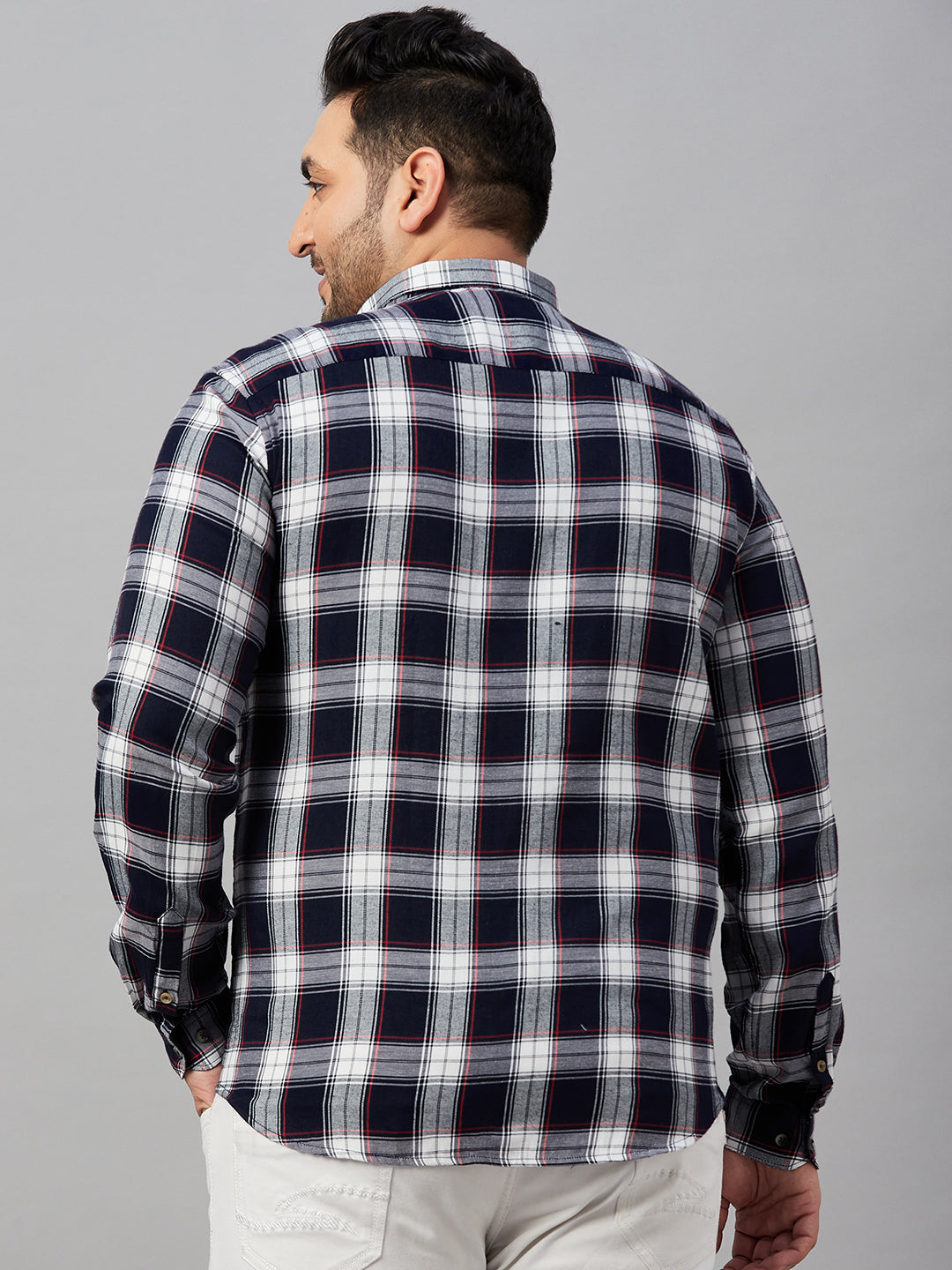 Men Checked Navy Blue Classic Shirt