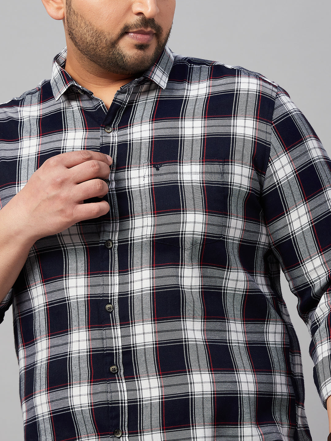 Men Checked Navy Blue Classic Shirt