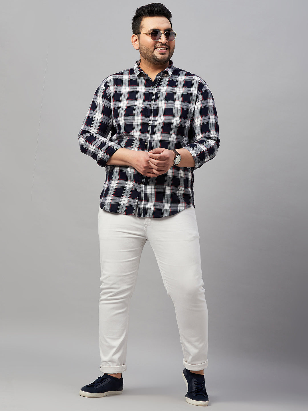 Men Checked Navy Blue Classic Shirt