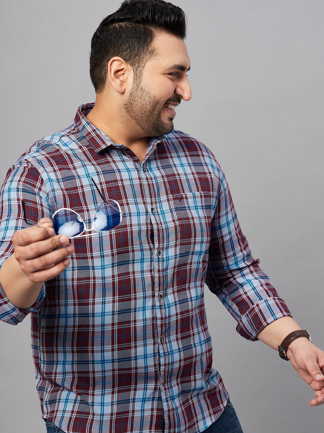 Men Checked Blue Classic Shirt