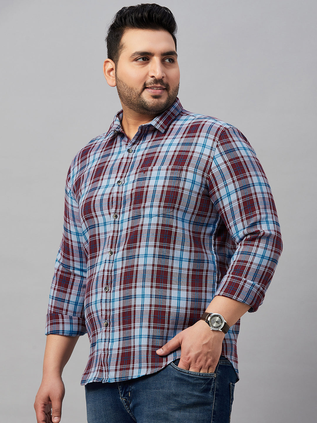 Men Checked Blue Classic Shirt