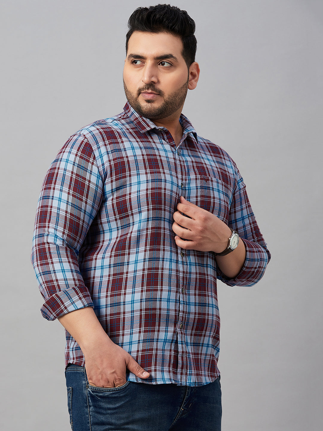 Men Checked Blue Classic Shirt