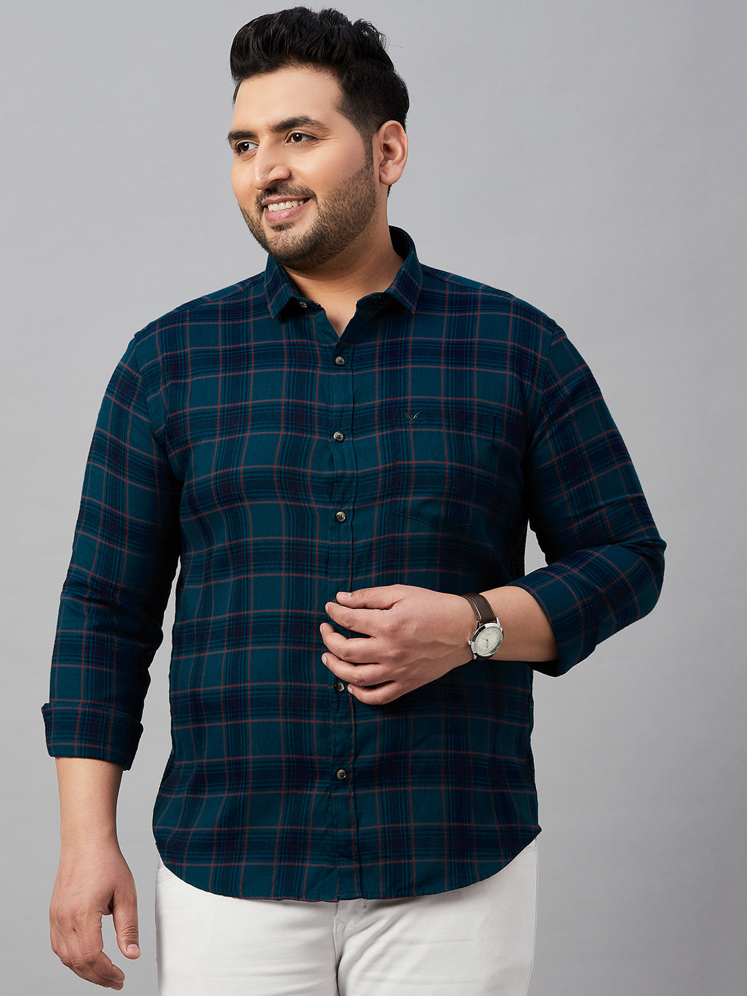 Men Checked Teal Classic Shirt