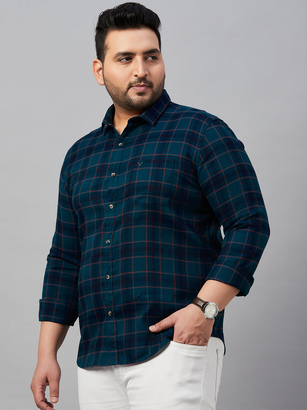 Men Checked Teal Classic Shirt