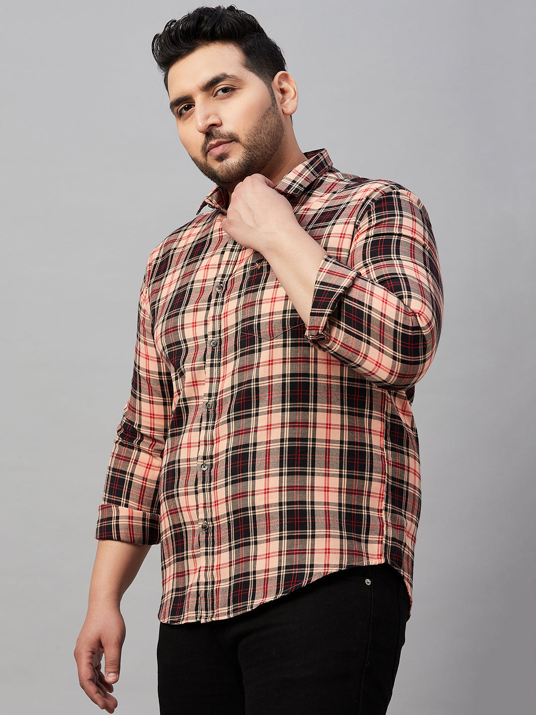 Men Checked Peach Classic Shirt