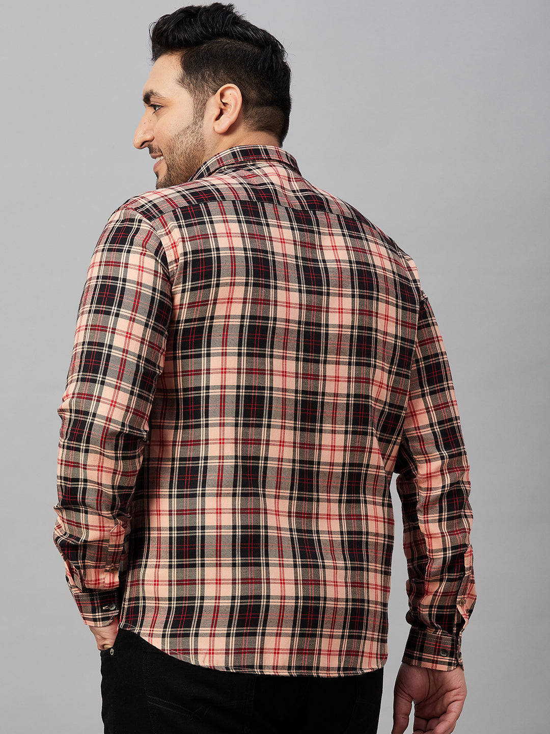 Men Checked Peach Classic Shirt