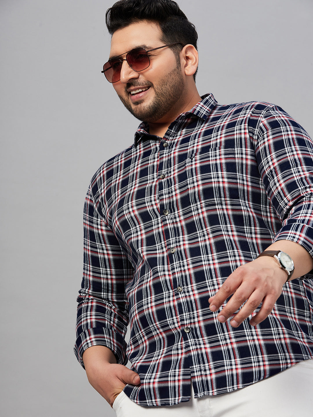 Men Checked Navy Blue Classic Shirt