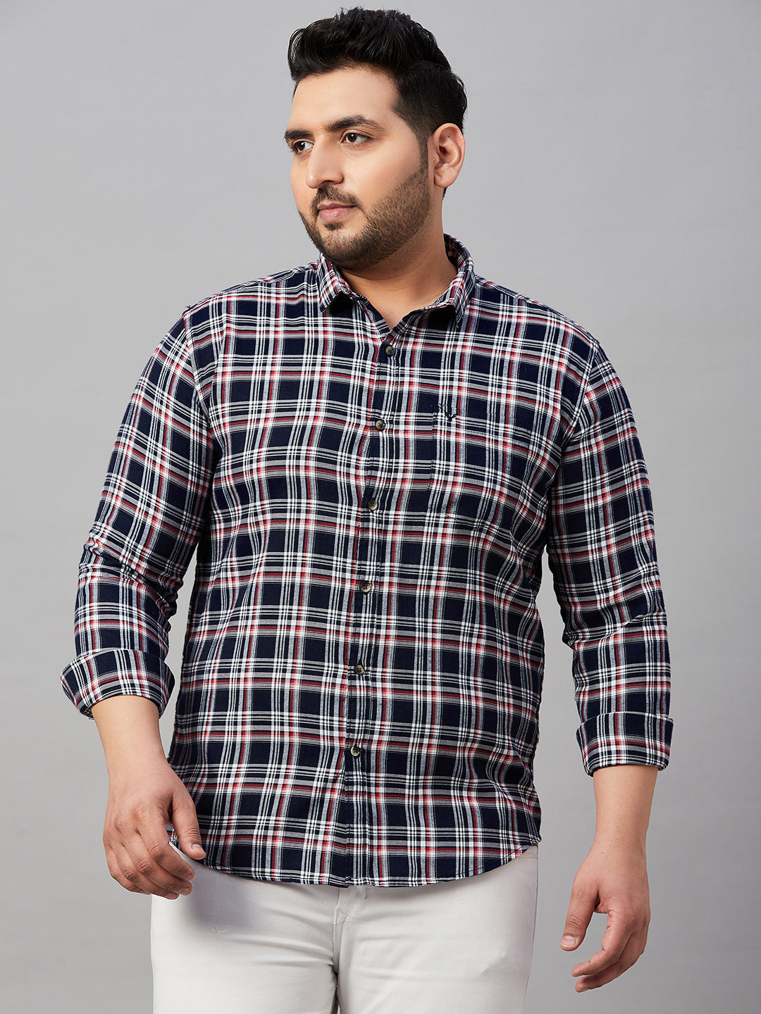 Men Checked Navy Blue Classic Shirt