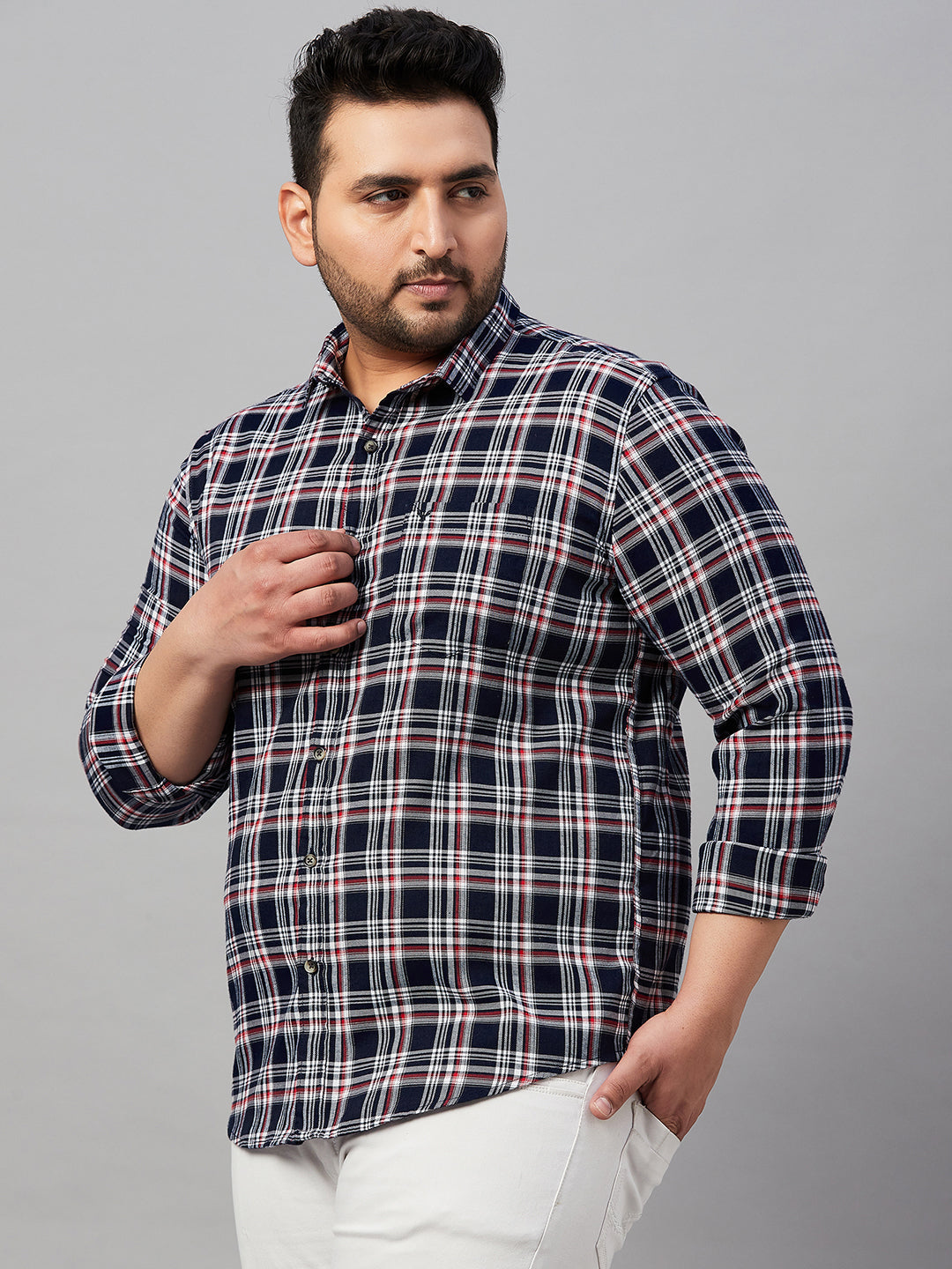 Men Checked Navy Blue Classic Shirt