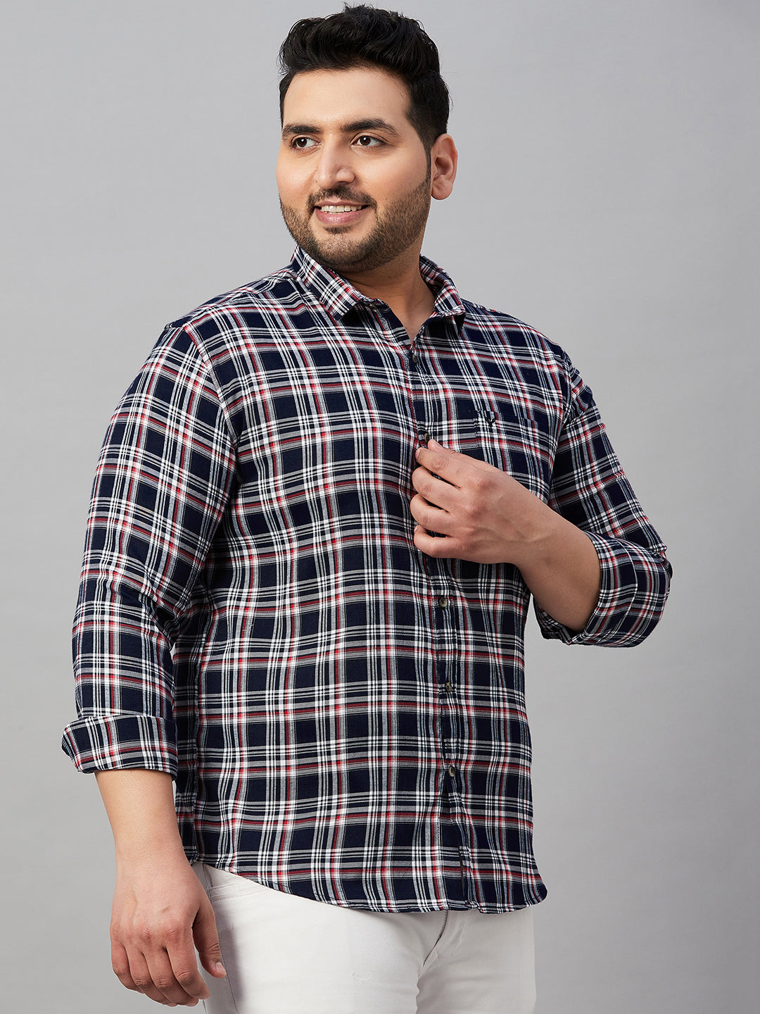 Men Checked Navy Blue Classic Shirt