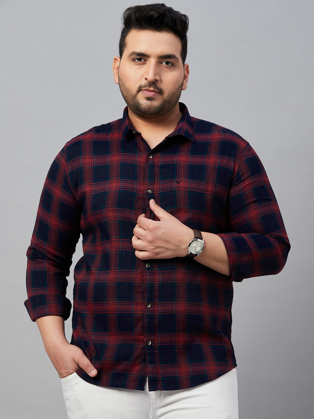 Men Checked Navy Blue Classic Shirt