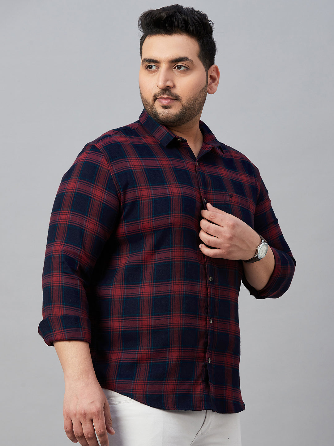 Men Checked Navy Blue Classic Shirt