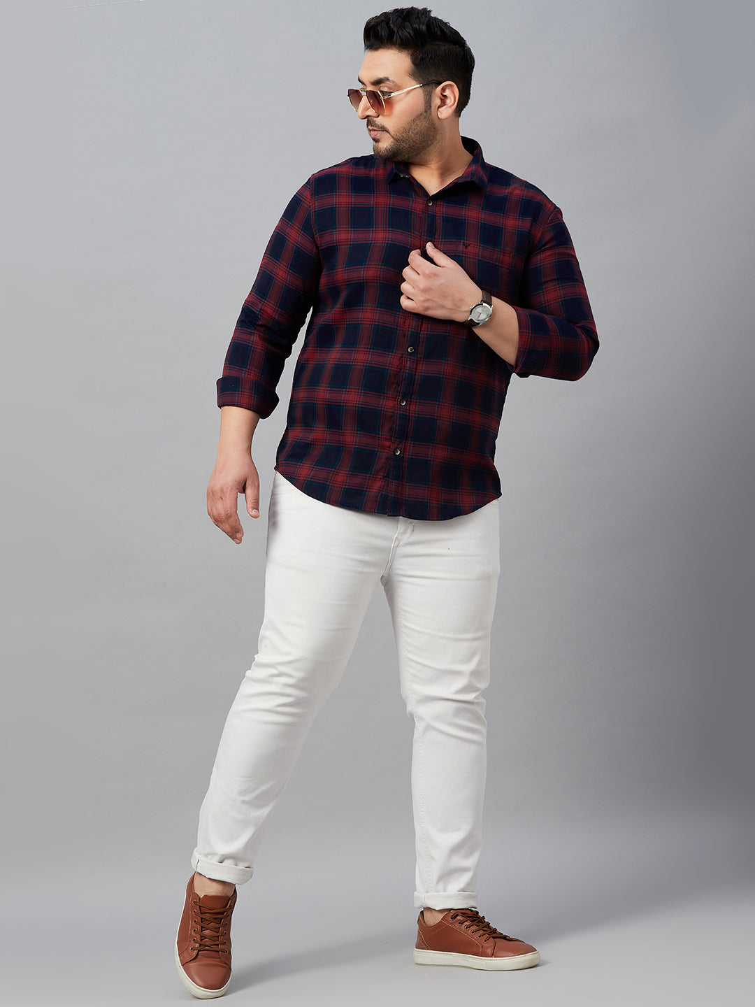 Men Checked Navy Blue Classic Shirt