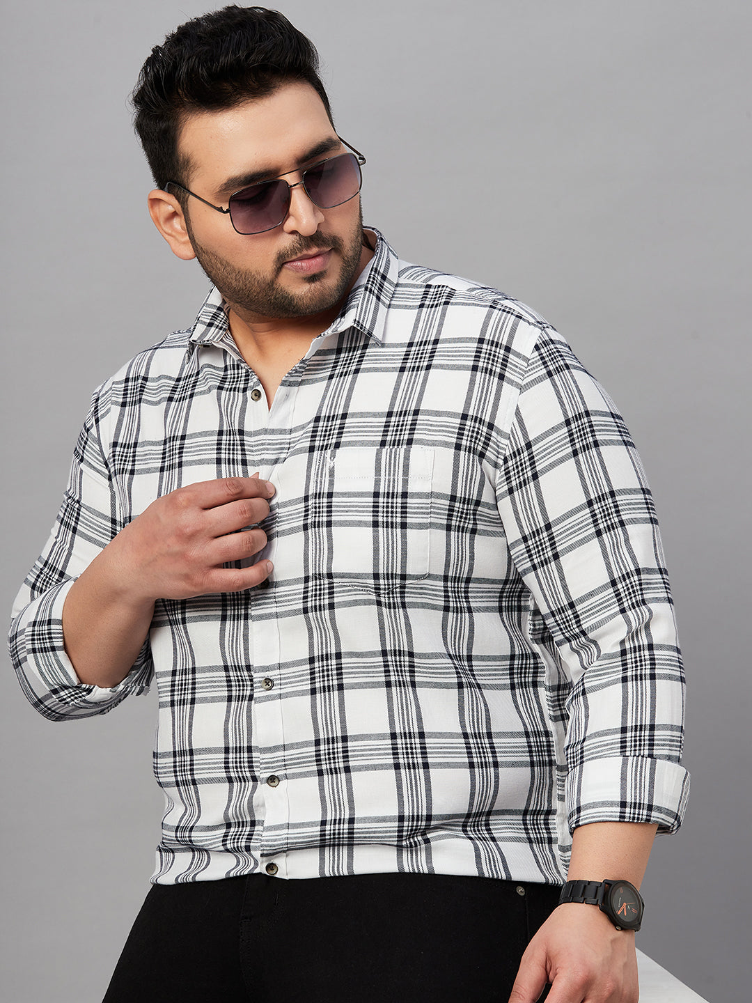 Men Checked White Classic Shirt