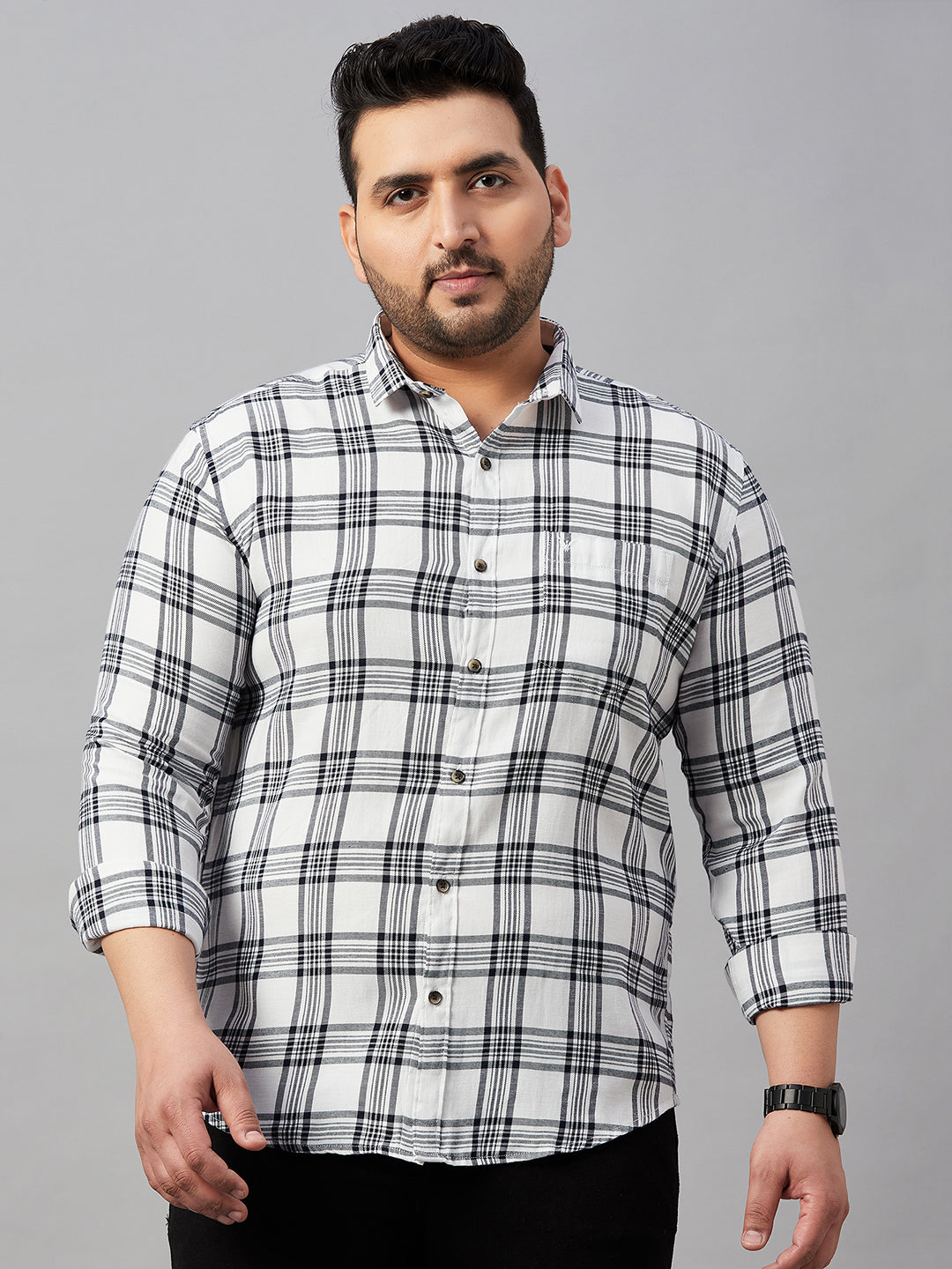 Men Checked White Classic Shirt