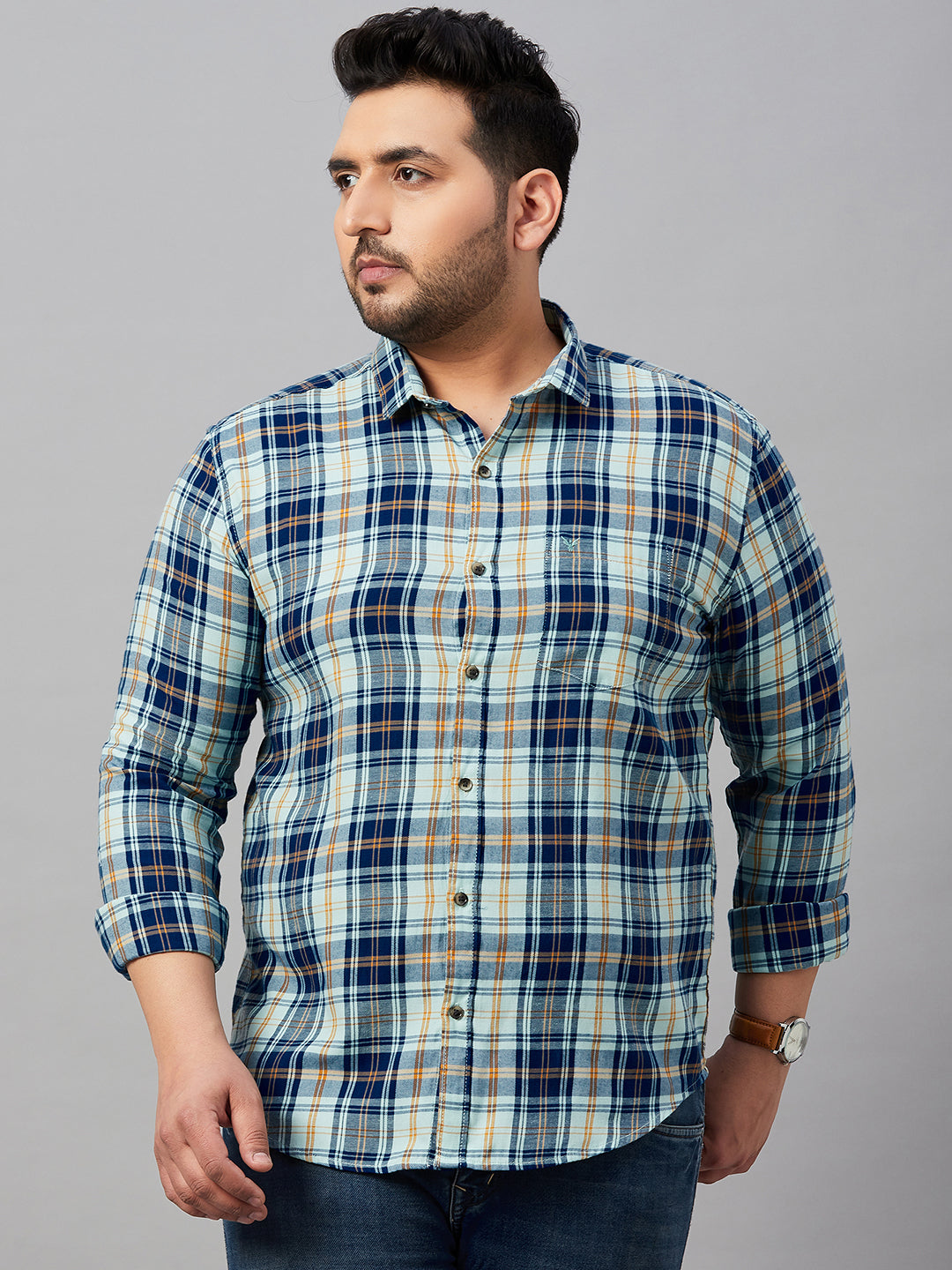 Men Checked Sea Green Classic Shirt