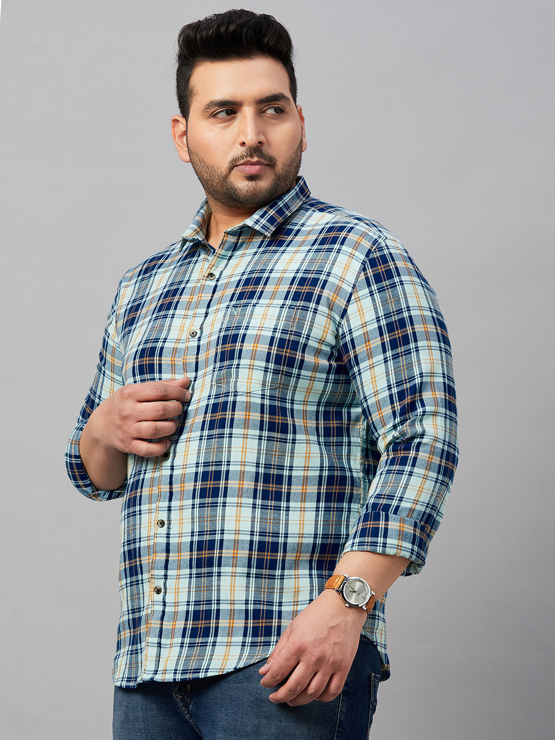 Men Checked Sea Green Classic Shirt