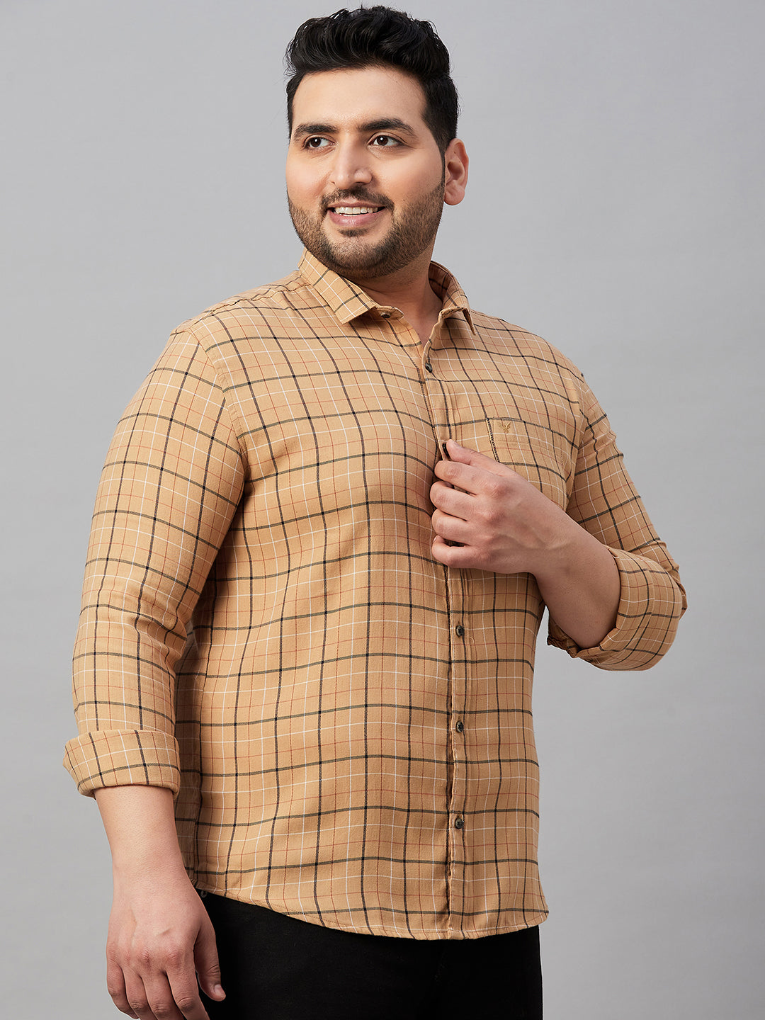 Men Checked Tan Classic Shirt