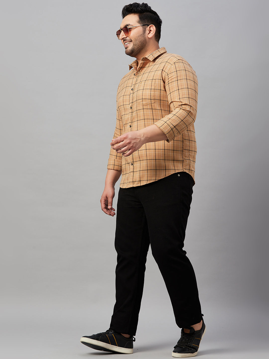 Men Checked Tan Classic Shirt