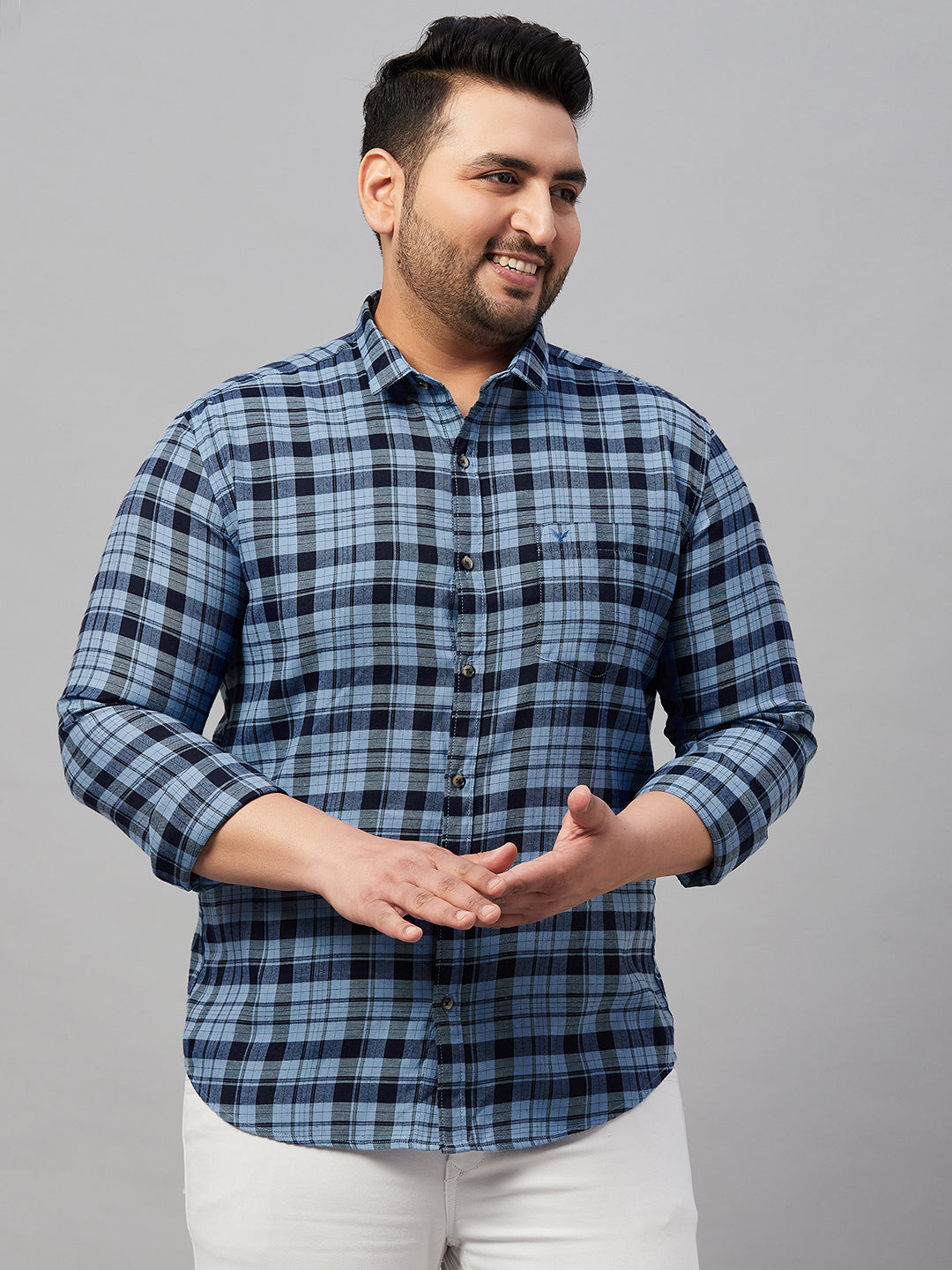 Men Checked Blue Classic Shirt