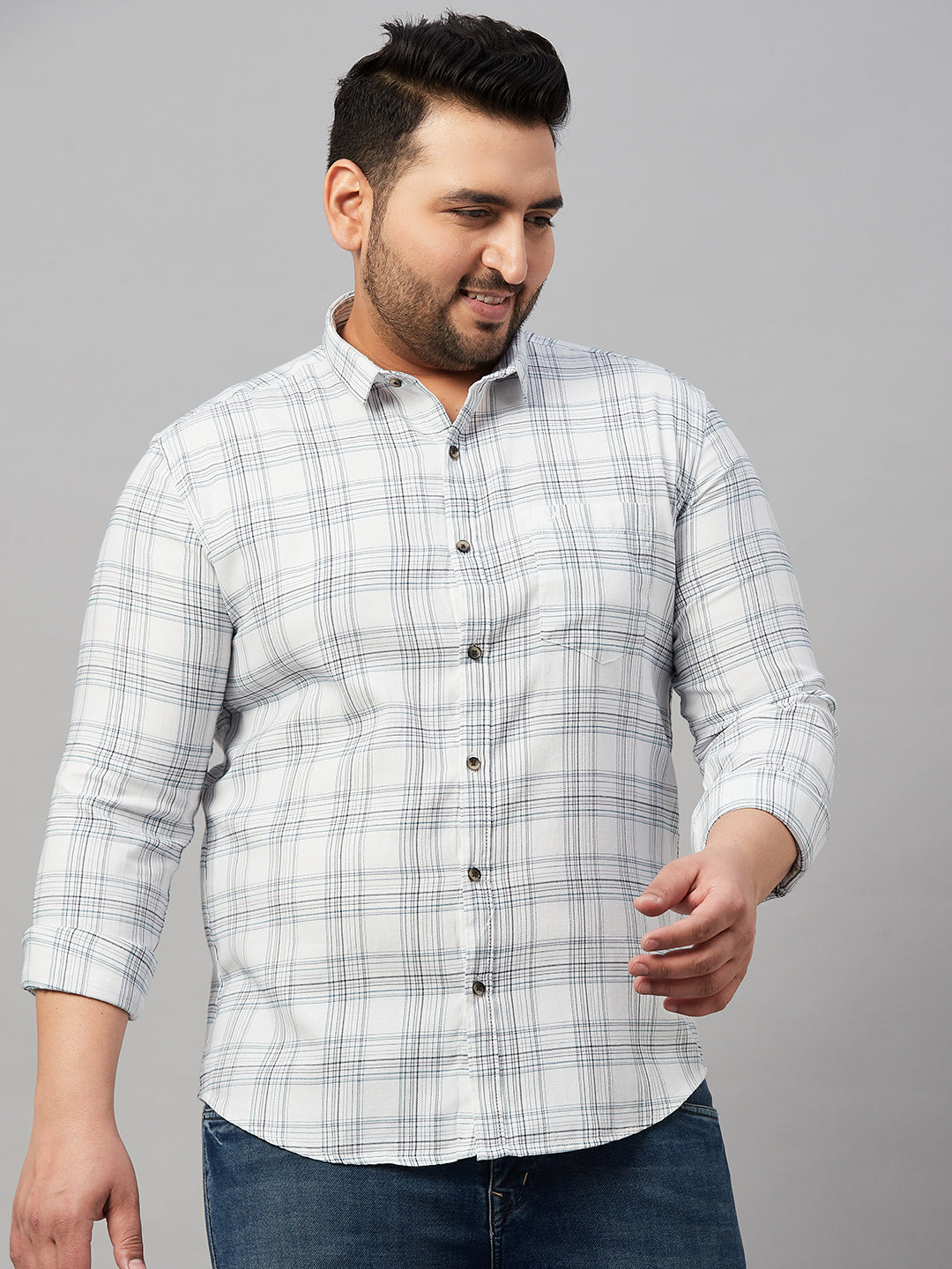 Men Checked White Classic Shirt