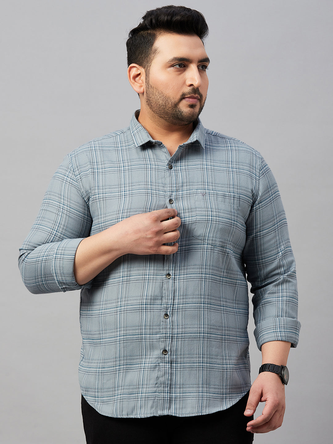 Men Checked Grey Classic Shirt