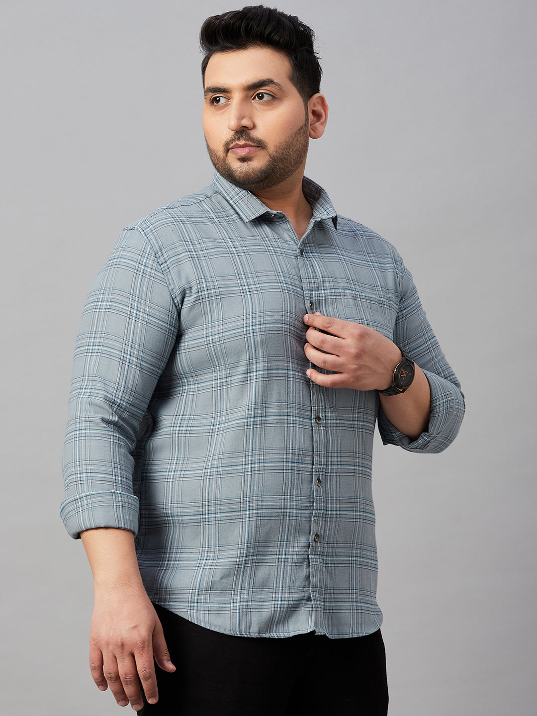 Men Checked Grey Classic Shirt