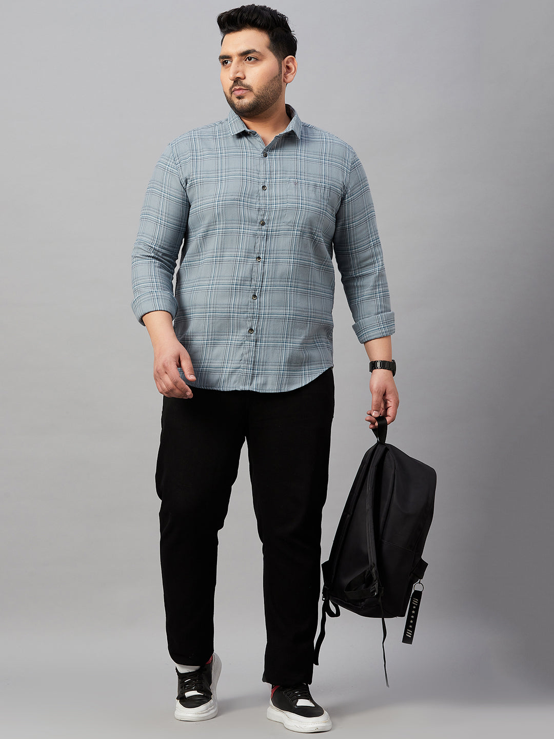 Men Checked Grey Classic Shirt