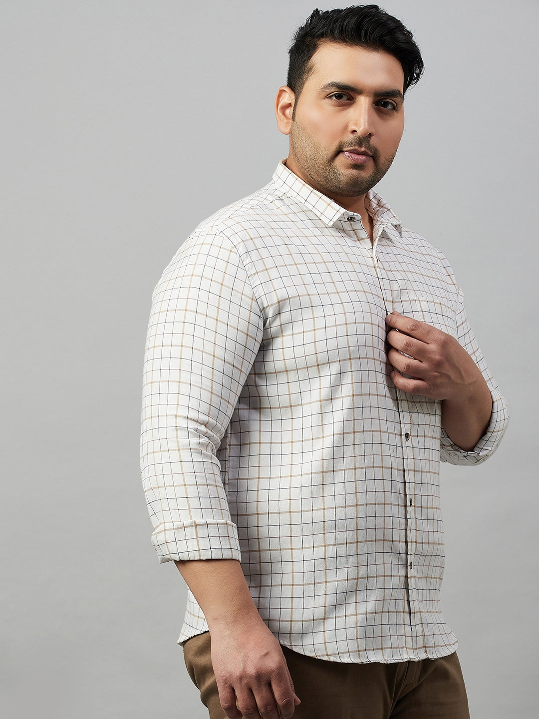 Men Checked White Classic Shirt