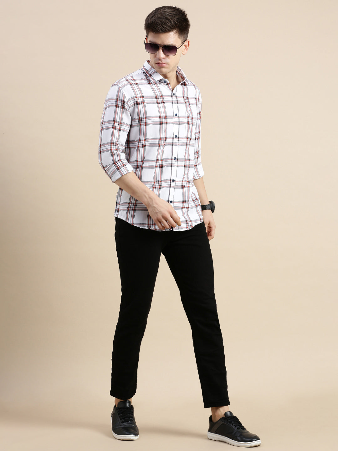 Men's White Checked Slim Fit Shirt