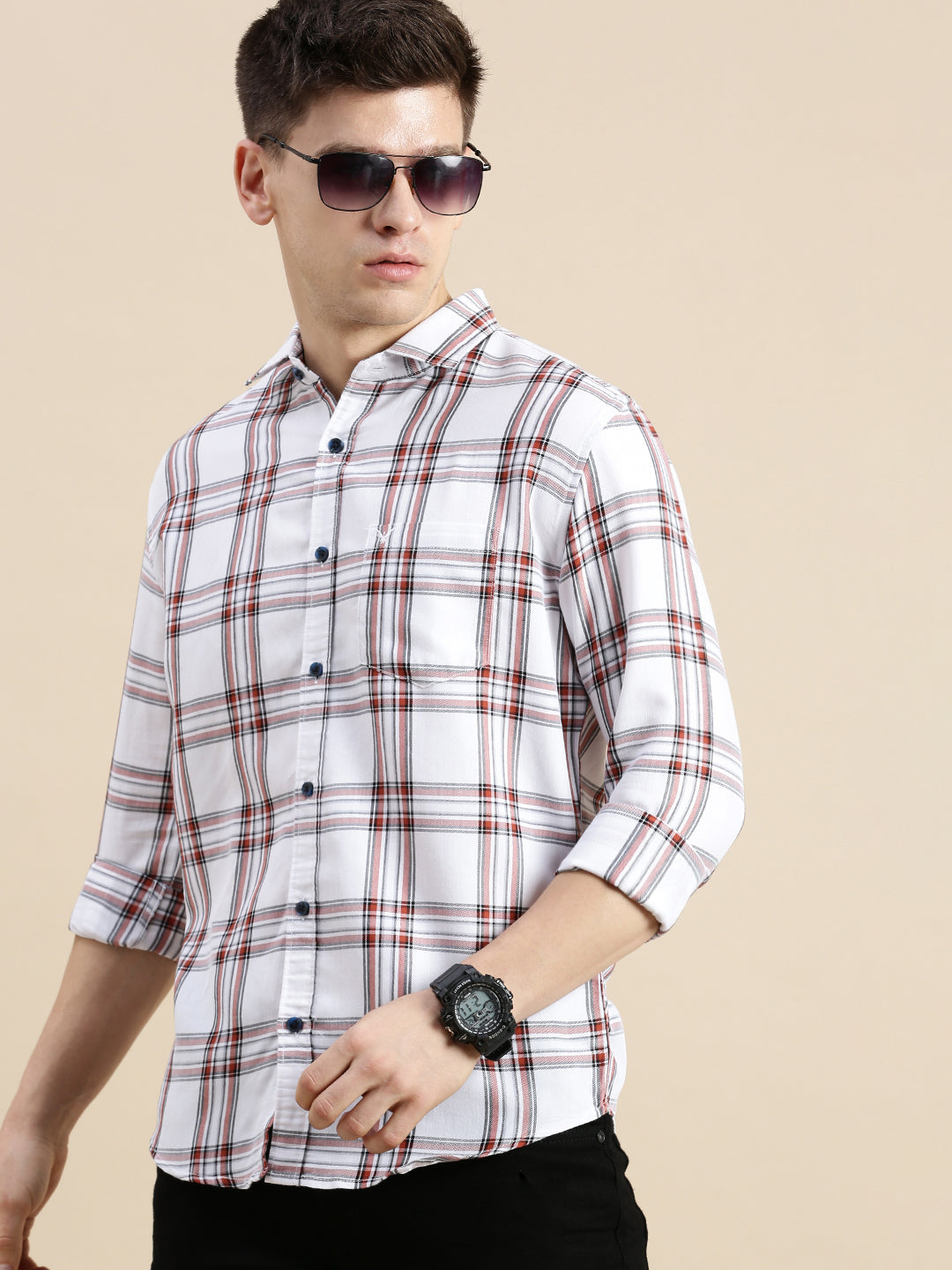 Men's White Checked Slim Fit Shirt