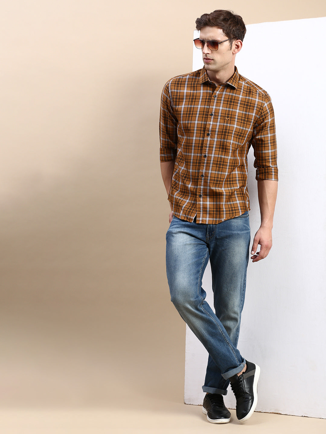 Men's Brown Checked Slim Fit Shirt