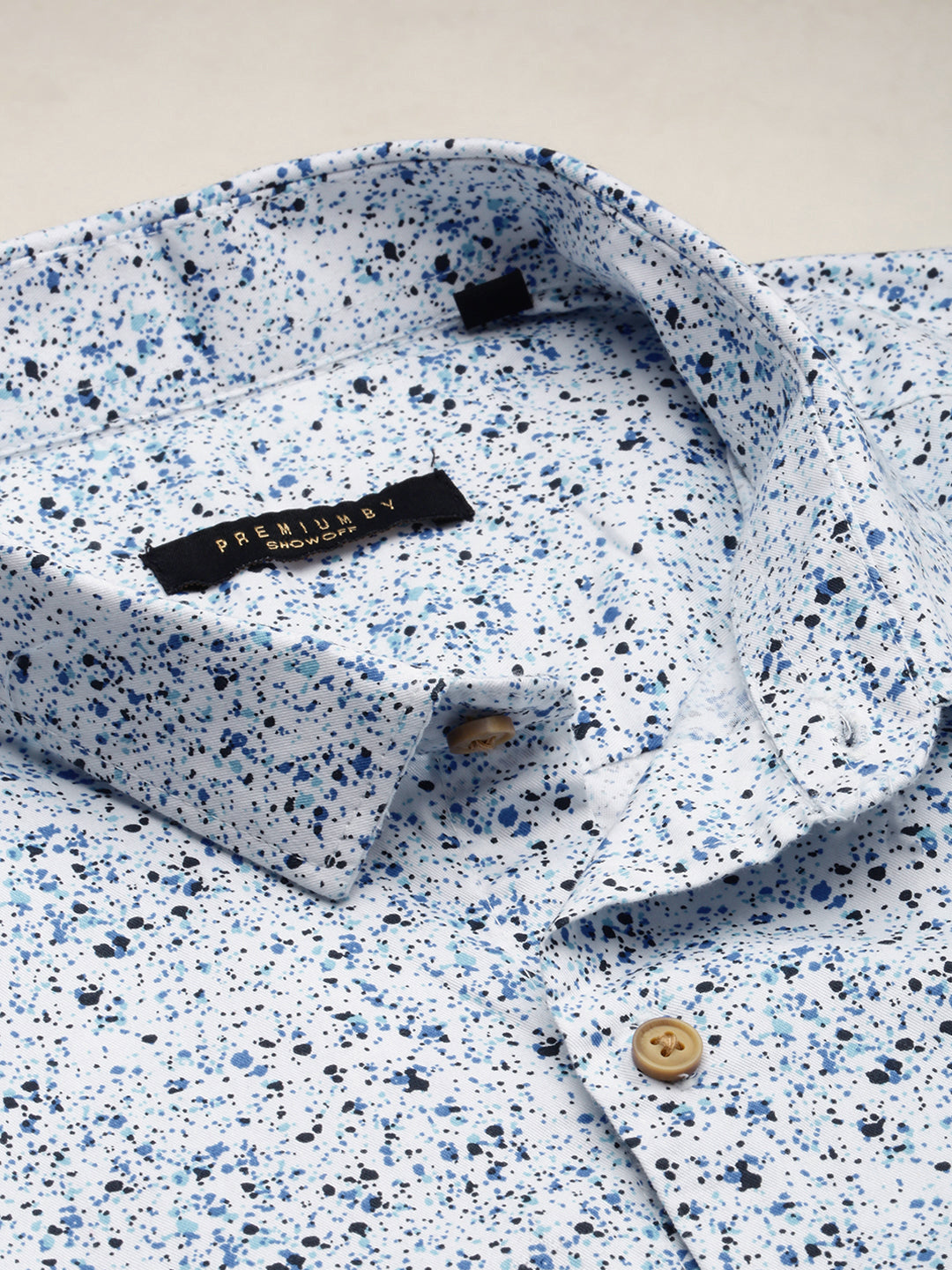 Men Spread Collar Printed White Shirt