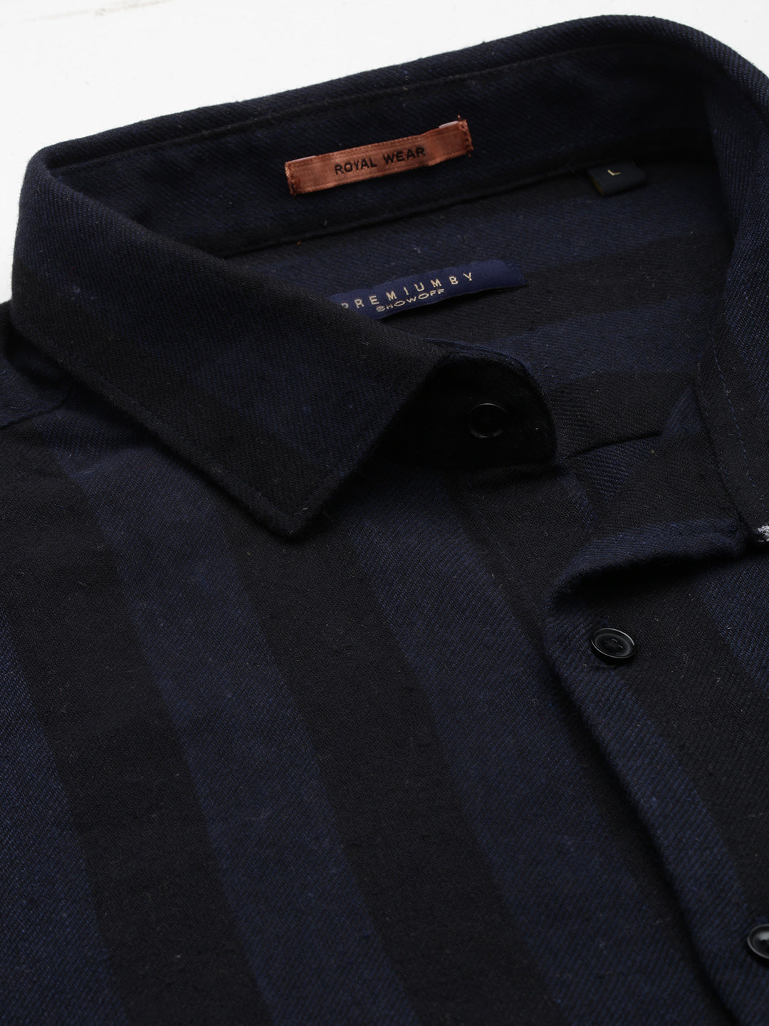 Men Navy Blue Striped Slim Fit Shirt