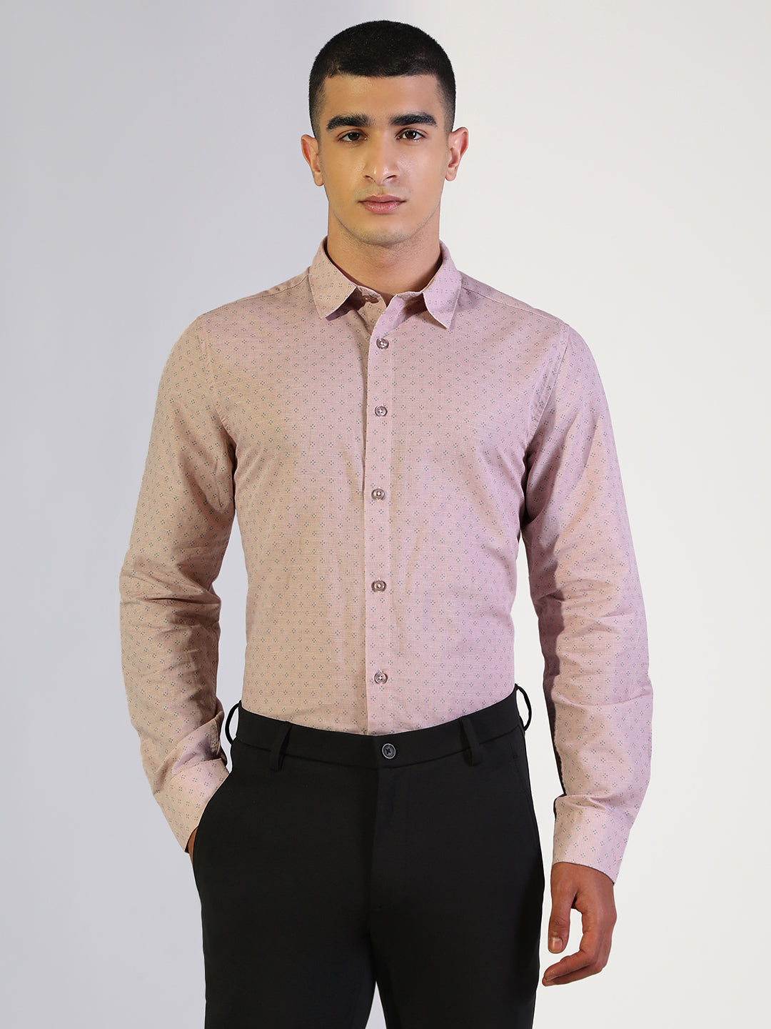 Men's Printed Pink Slim Fit Formal Shirt